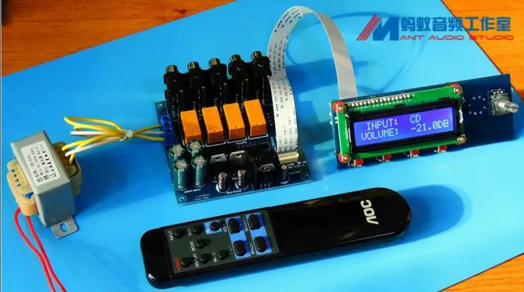 Assembled PGA2311 Remote Audio Preamplifier board ( 3 way analog input)