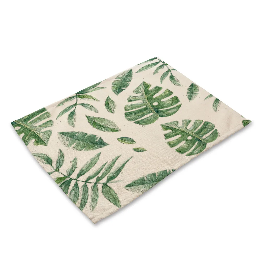 Custom Tropical Plant Kitchen Table Mats Cotton Linen Table Napkin Banana Leaf Pattern Decorative Placemats