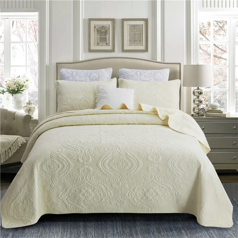 3/5 Pieces 100% Cotton Chic Bedspread Pillow Shams Reversible All-Season Shabby Quilted-look Bedding Ultra Soft Bed cover set