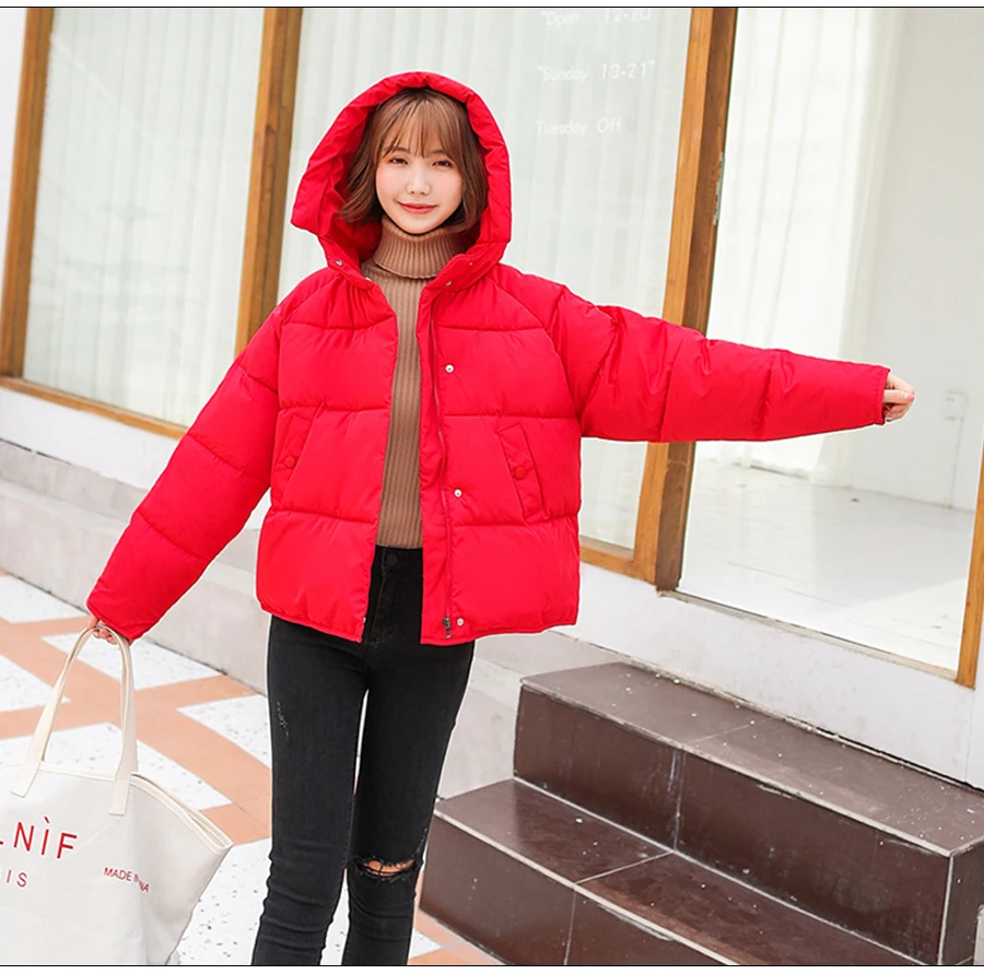 Hot Sale Winter Cotton Jacket Female Thicken Snow Lichens New Harajuku Short Sweet Down Cotton Coat Women Warm Loose Parkas