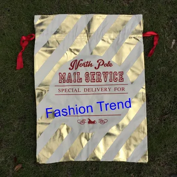 

10pcs/lot new arrival gold canvas santa sack Christmas drawstring gift bags large santa claus sack wholesale kids candy bags