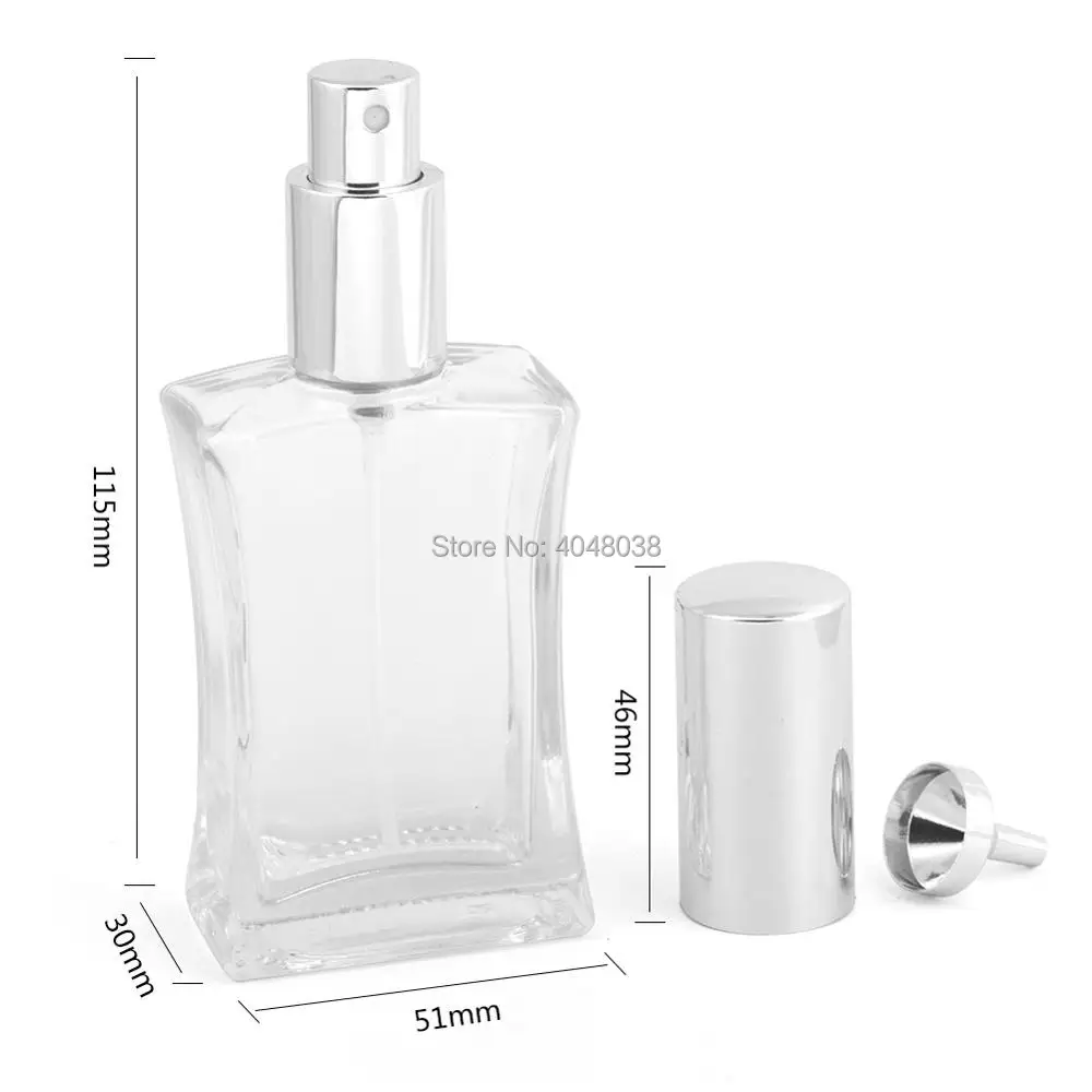 Rectangle Perfume Bottle Empty Glass Atomizer Cosmetic Refillable Container Essential Oil Vials Transparent Spray Bottle 50 ML