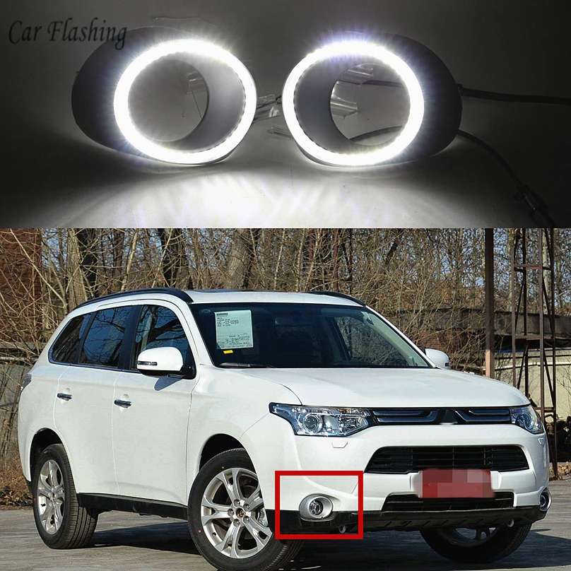 

Car Flashing for Mitsubishi Outlander 2013 2015 LED DRL Daytime driving Running Lights Daylight yellow turn Fog Head Lamp white
