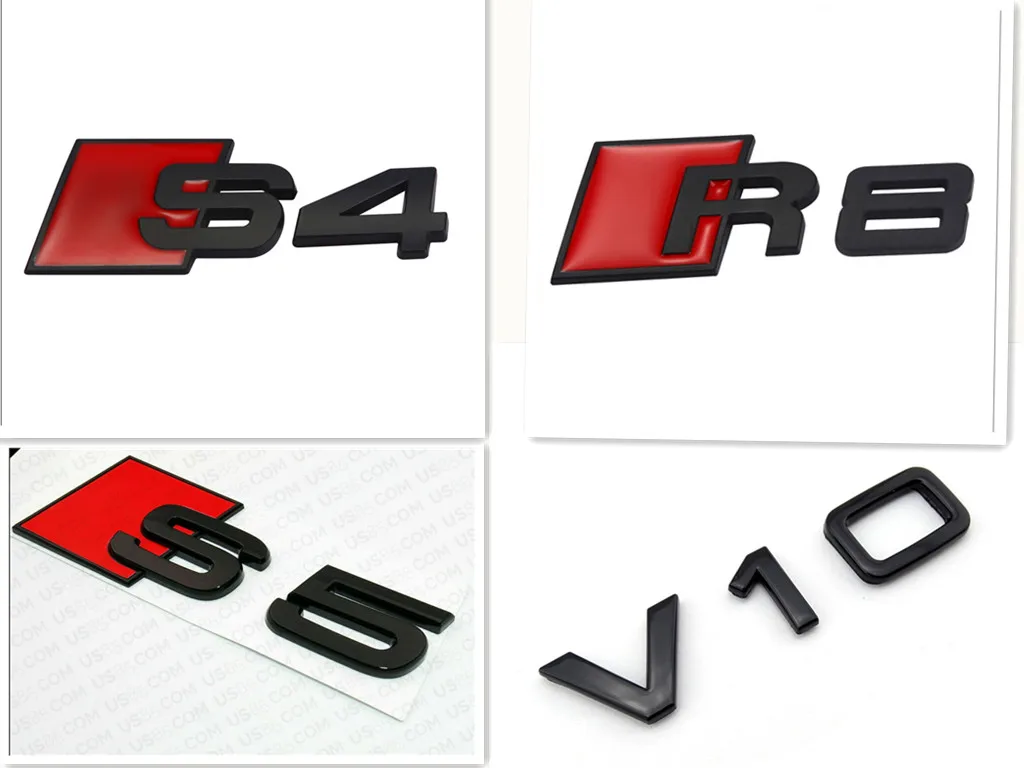 

New Shiny Glossy Black Rear Trunk Lid Tailgate ABS Car Sticker Badge Emblem for Audi S4 S5 R8 V10
