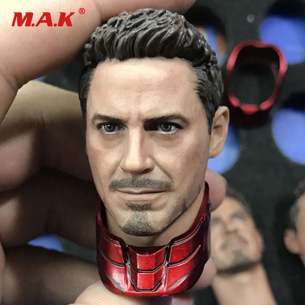 

1/6 Male Head sculpt Iron Man Tony Robert Downey Head Carving Model With Neck for Hottoys MK45 Action Figure