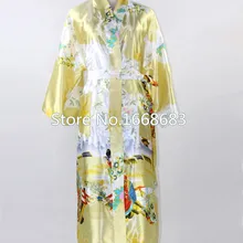 Золото Для женщин шелк длинное кимоно юката с поясом с принтом Robe платье сексуальное женское белье Ночное цветок плюс Размеры S-XXXL NR028