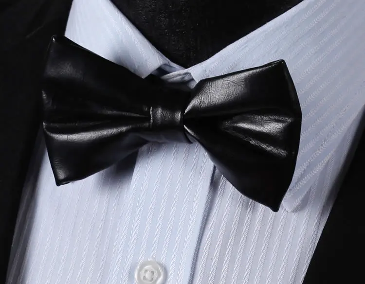 

BPL01L Black Leather Solid Men Classic Wedding Butterfly Fashion Pre-tied Bow Tie BowTie