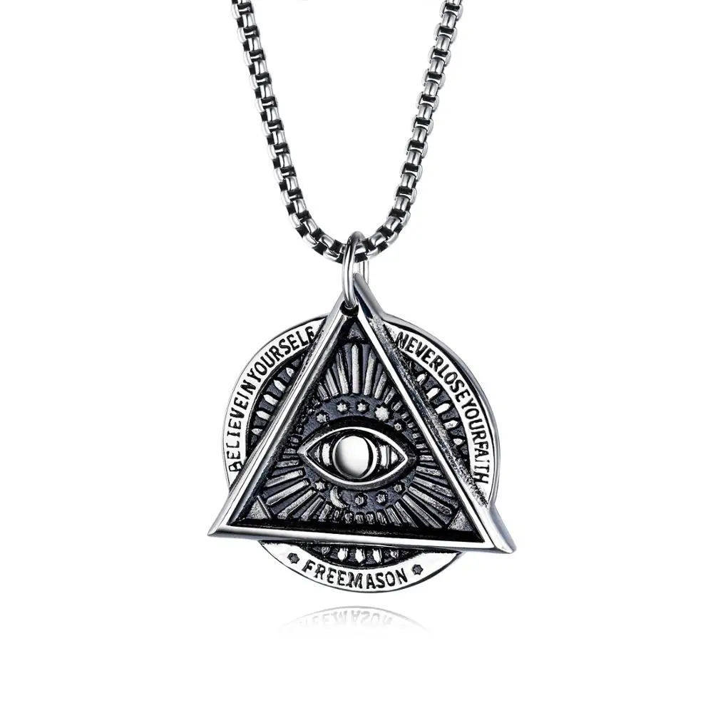 

Hip hop Triangle Eye Stainless Steel Pendant Necklace For Men Punk box chain Male Jewelry Gift Dropshipping