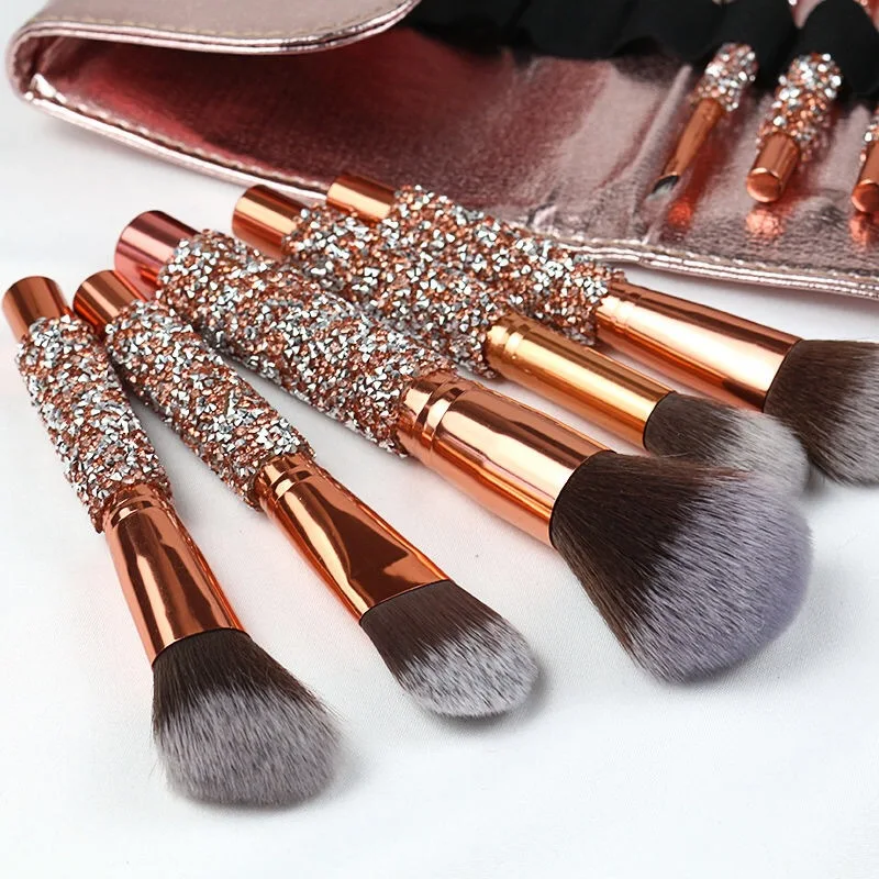 

10pcs/set Gold Diamond Makeup Brushes Set Foundation Blending Powder Eye Face Brush with Bag Makeup Tool Kit maquillaje