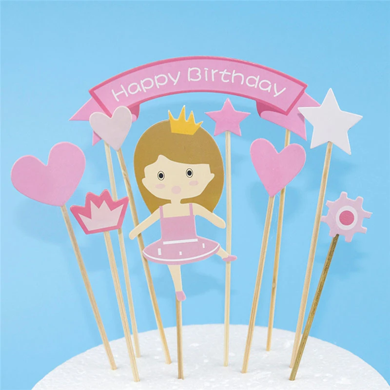 Милый мультфильм Бумага торт Топпер на день рождения и свадьбу Украшения для торта кекс вставить Аксессуары дети с днем рождения Декор