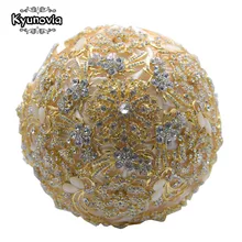 Kyunovia роскошный Букеты свадебные золотые броши Букет кристалл аксессуары Шелковые Свадебные цветы Свадебные букеты FE91