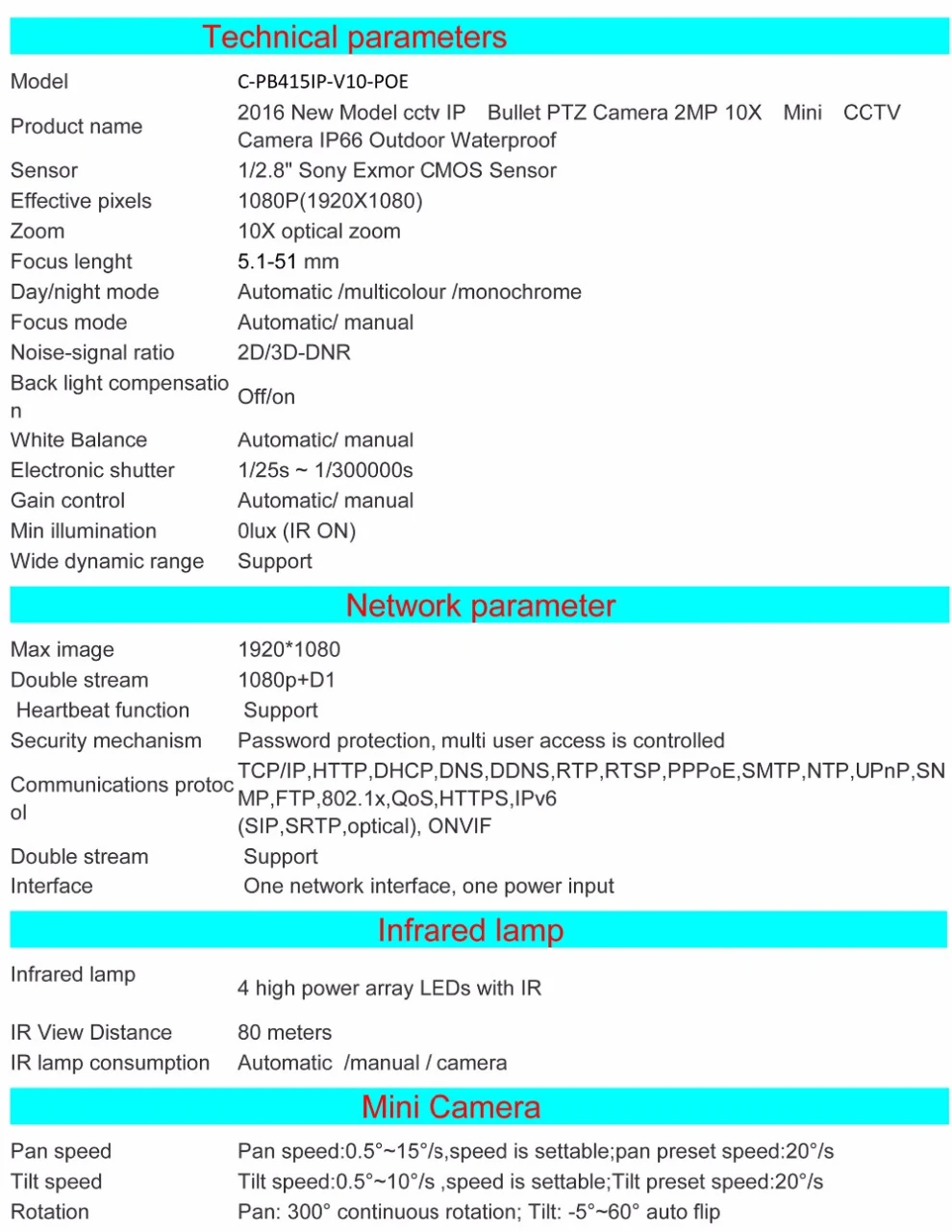 MWR Горячая новая пулевидная ptz-камера камера 5,1-51 мм 10x зум Buid в POE 2MP ip-камера 1080 P Full HD ИК ночного видения CCTV Камера