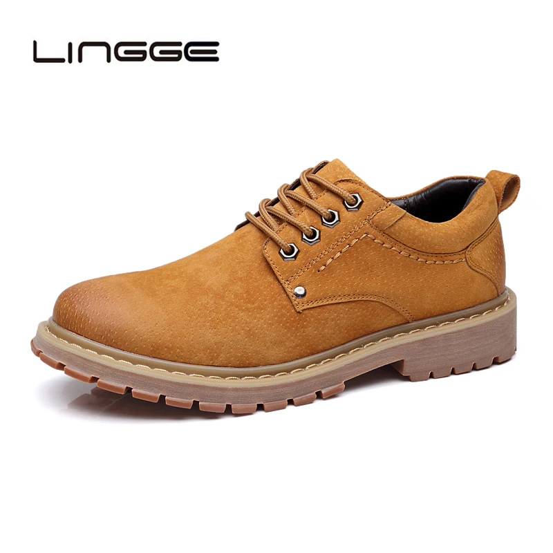 

LINGGE Men Fashion Casual Martin Boots Male Rubber Sole Round Toe Lace-up Suede Leather Booties
