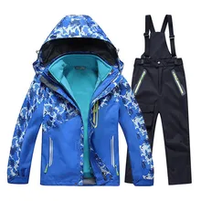 Новинка года, лыжная куртка для мальчиков и девочек+ штаны, зимний костюм-20-30 градусов, зимний комплект одежды, детская камуфляжная куртка
