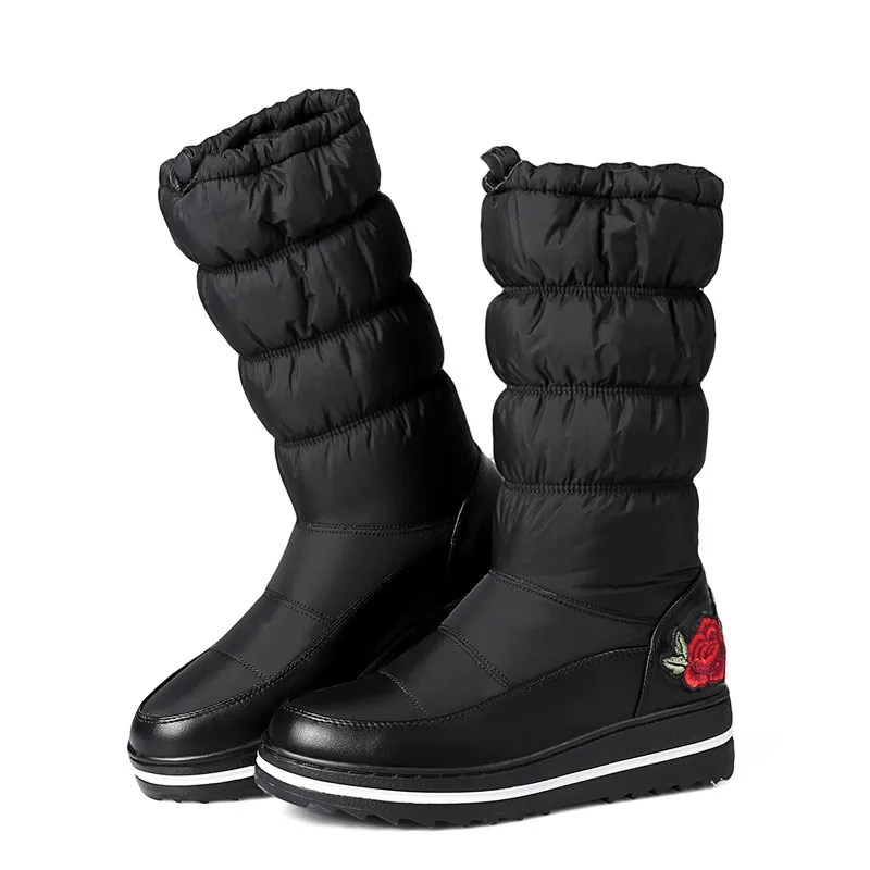 MORAZORA/Большие Размеры 35-44, зимние сапоги, сохраняющие тепло зимние женские сапоги обувь на платформе с вышивкой модная обувь половина высокие сапоги