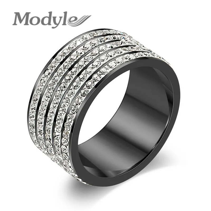 Modyle New Fashion Black Cool Stainless Steel Jewelry Crystal Wedding Rings for Women | Украшения и аксессуары