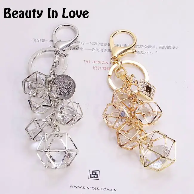 

Cube Metal Crystal Perfume Keychain For Women Pearl Pendant Car Ornaments Creative Gift Bag Charm Key Chain Holder Key Ring F227