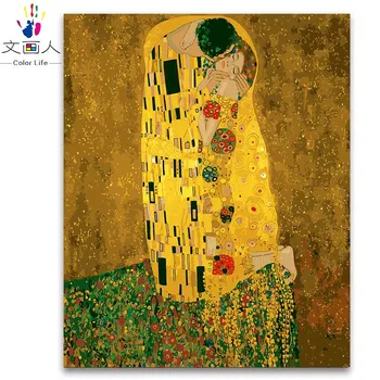 

Coloring by numbers package Gustav Klimt kissing gold figure paintings pictures by numbers with kits for living room decoration