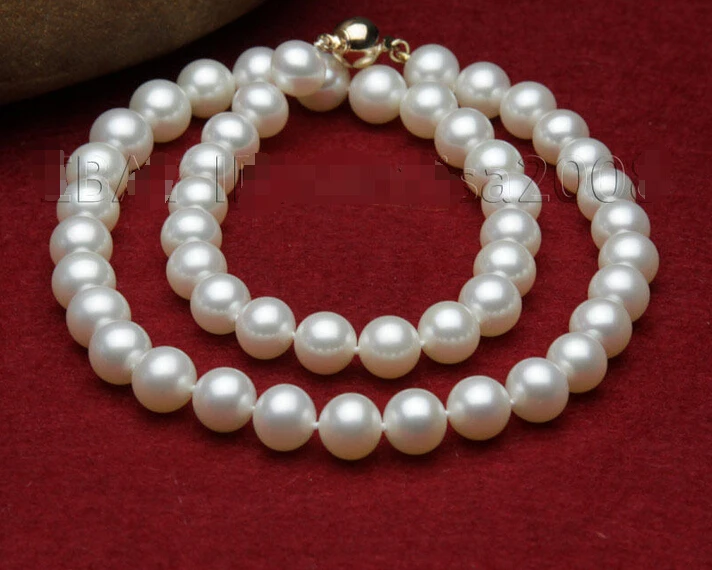 

E654U O85 shipping Best quality AAA+ 9-10mm white freshwater mother of pearls necklace 17"14KGPt
