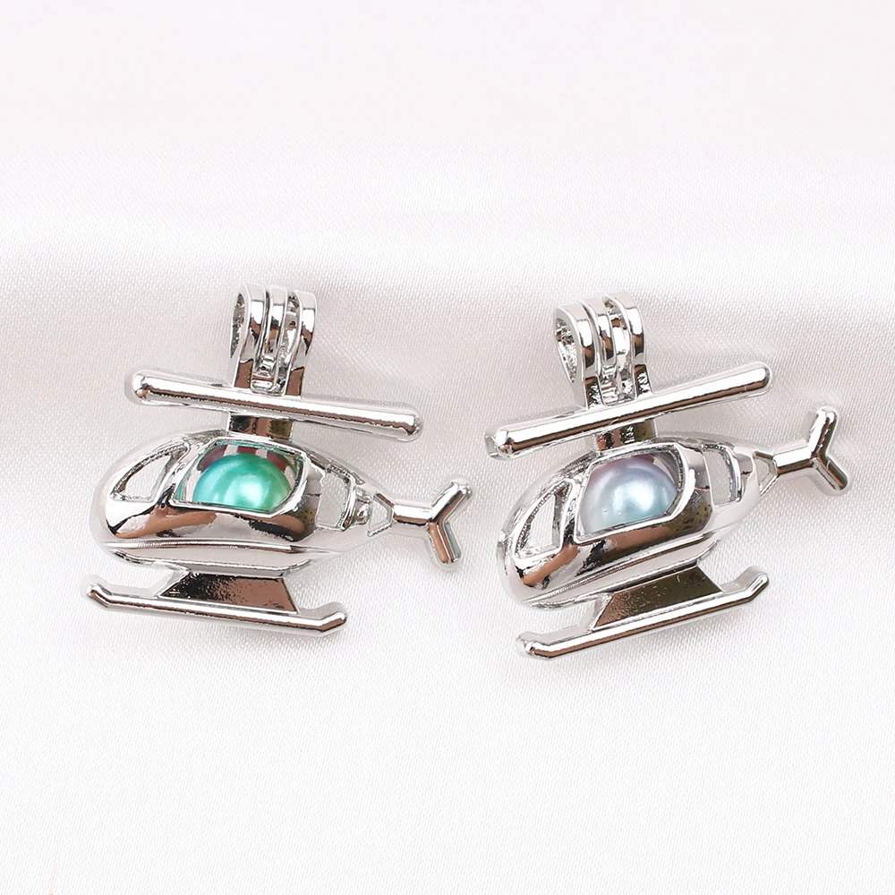 

10pcs Hollow Open Creative Helicopter Pearl Cage Lockets Perfume Essential Oil Diffuser Cage Pendant Necklace Jewelry Charms