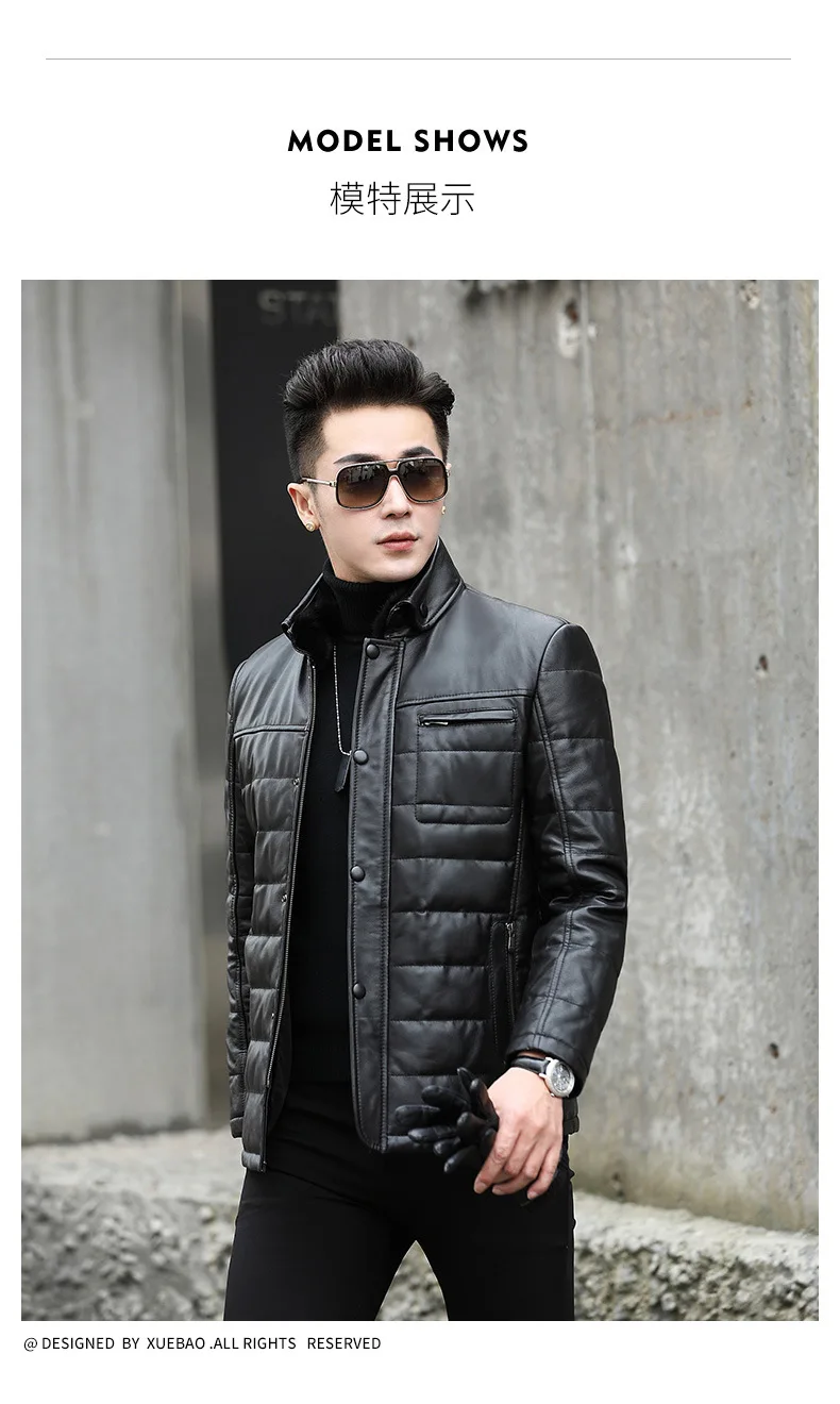 Leather Jacket Men Slim Real Leather Jackets Winter Genuine Cow Leather Men's Duck Down Coat Jaqueta De Couro NR42 YY514