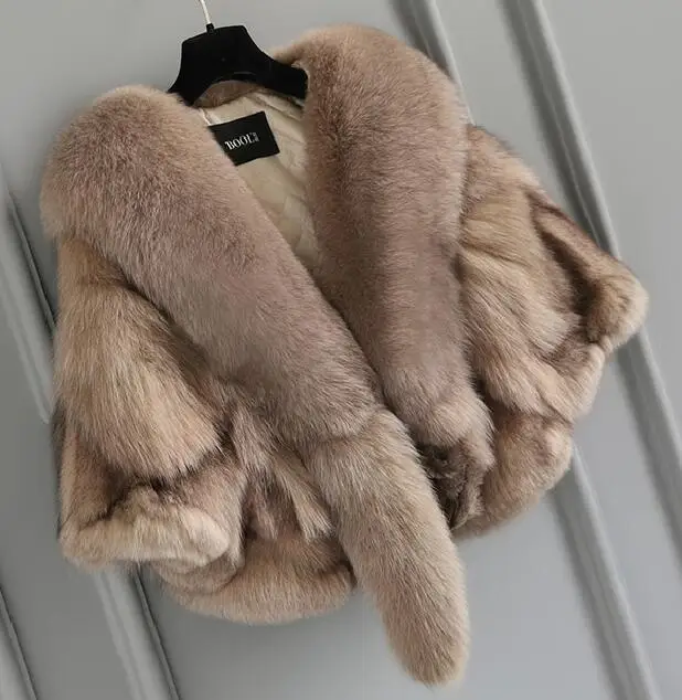 Осеннее и зимнее модное пальто из лисьего меха с вырезом, Трендовое женское меховое пончо - Цвет: khaki