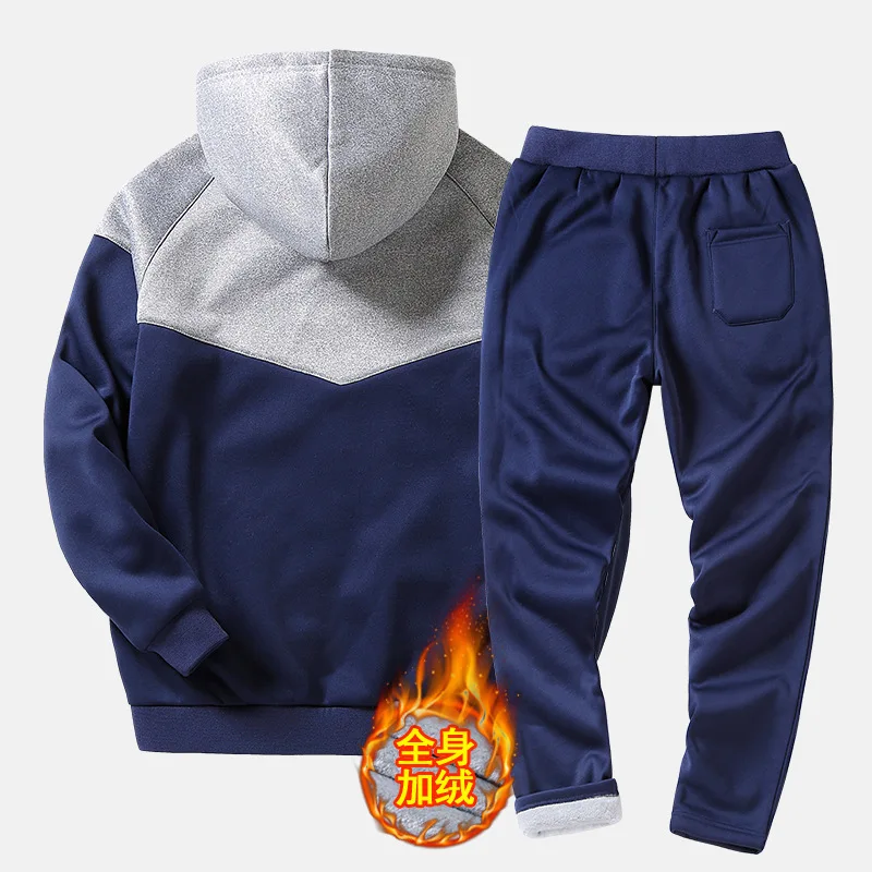 Autumn Tracksuit Men Warm Fleece Hooded Sweatshirts Winter Thick Hoodies Man Fashion Inner Fleece 2PC Pant Male chandal hombre
