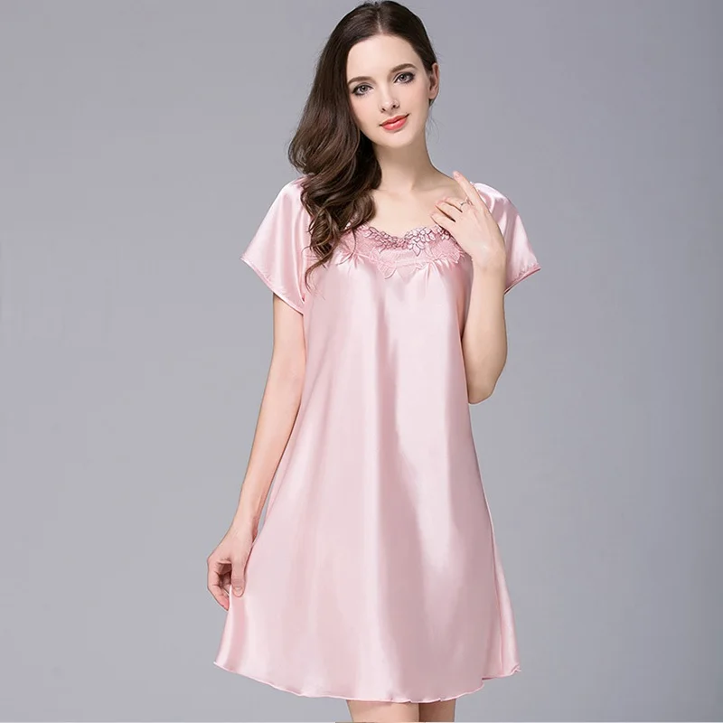 Новая модная летняя сексуальная ночная рубашка без рукавов с кружевом для женщин и девочек, облегающие повседневные ночные рубашки черного и фиолетового цветов - Цвет: No Hollow Pink