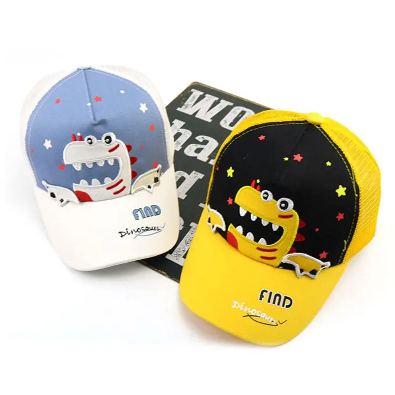 Kids Baby Summer Mesh Back Adjustable Baseball Cap Cute Cartoon Dinosaur Embroidery Tennis Hip Hop Cotton Trucker Sun Hat 2-10T