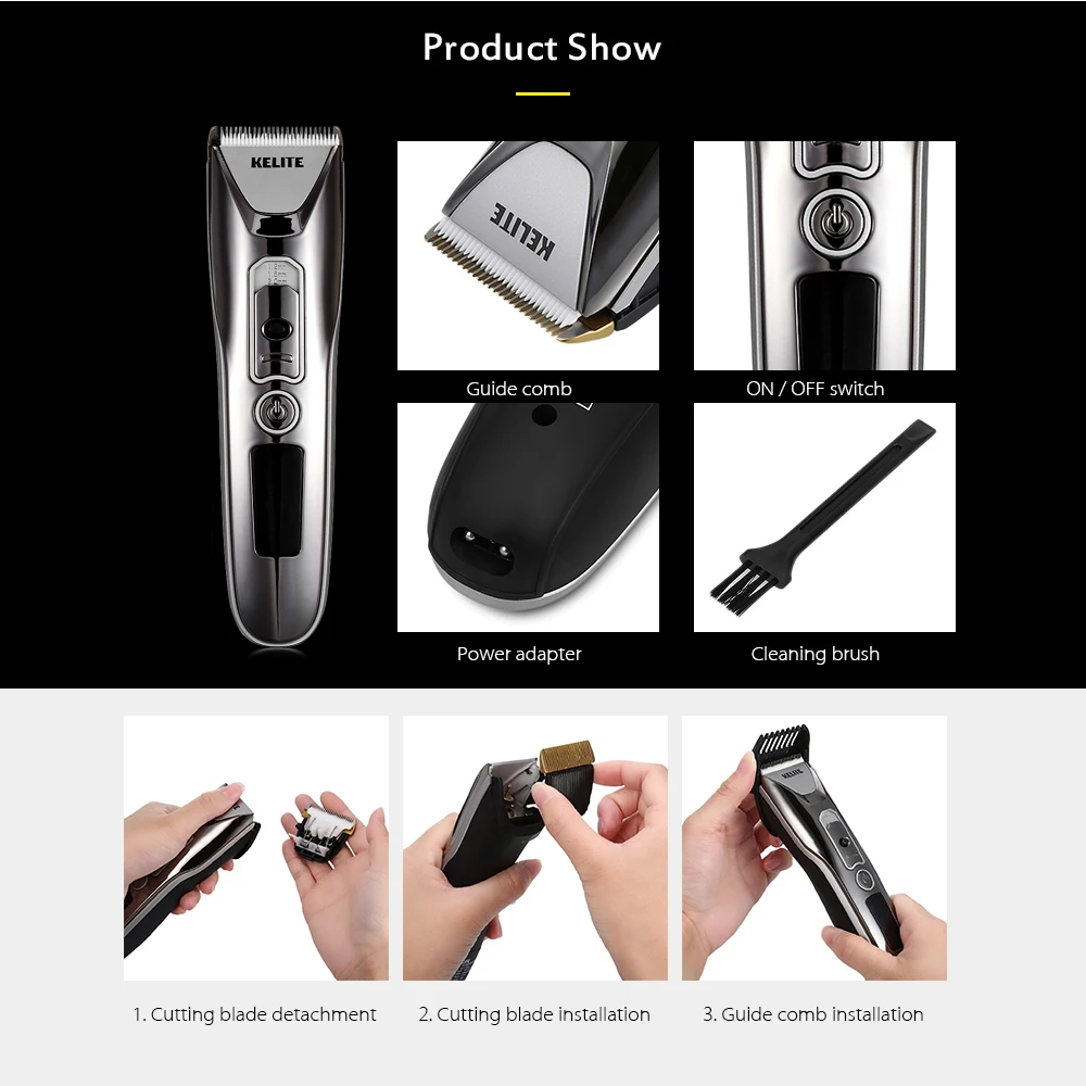 Kelite KLT - 8188 USB Rechargeable Electric Adjustable Hair Clipper Barber Haircut Trimmer
