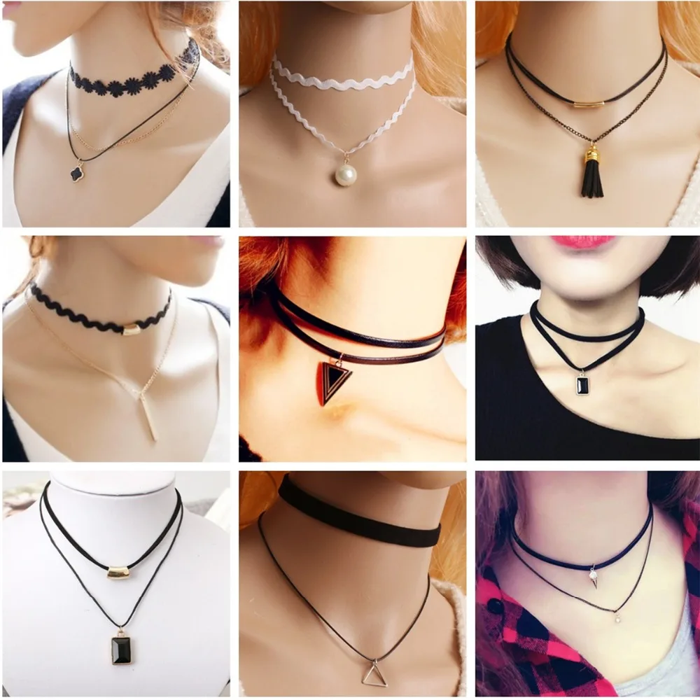 New Torques bijoux Black Velvet Ribbon tassel lace necklace Multilayer Necklace Maxi statement Chokers Necklace women jewelry