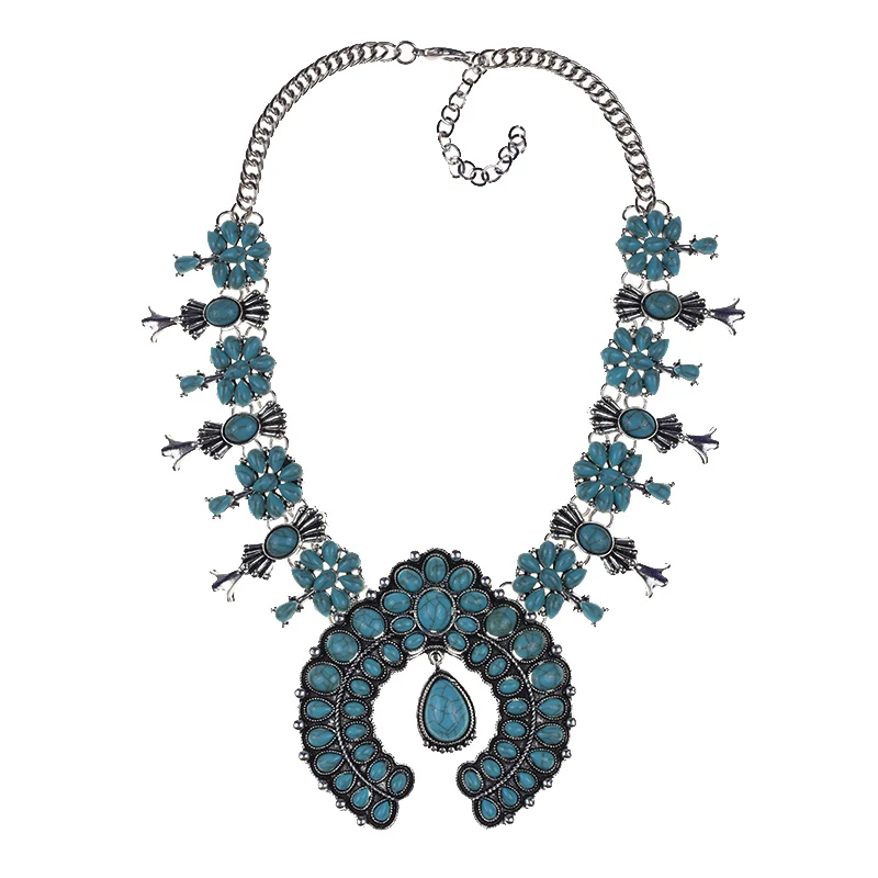 JERPVTE винтажное тибетское серебряное геометрическое ожерелье s& Подвески женское эффектное ожерелье с натуральными камнями чокер Макси женское ожерелье - Окраска металла: turquoise
