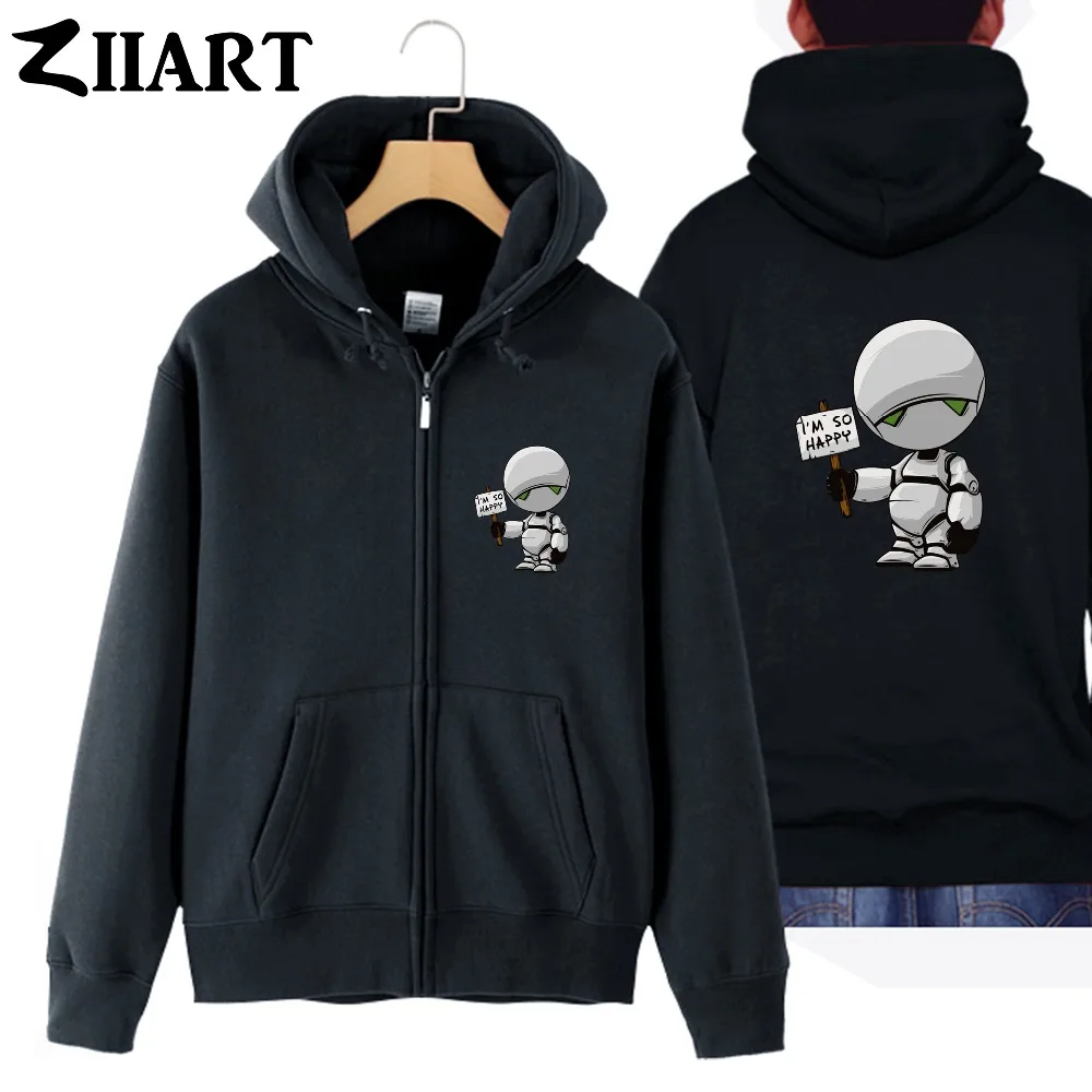 

Marvin Depressive Robot I'M SO HAPPY The Hitchhiker's Guide to the Galaxy boy man male cotton full zip hooded Coats Jackets