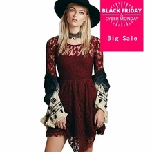 Женское летнее платье повседневное вязание крючком Цветочная вышивка кружевом платья Бохо люди стиль сексуальная с длинным рукавом Подкладка D063