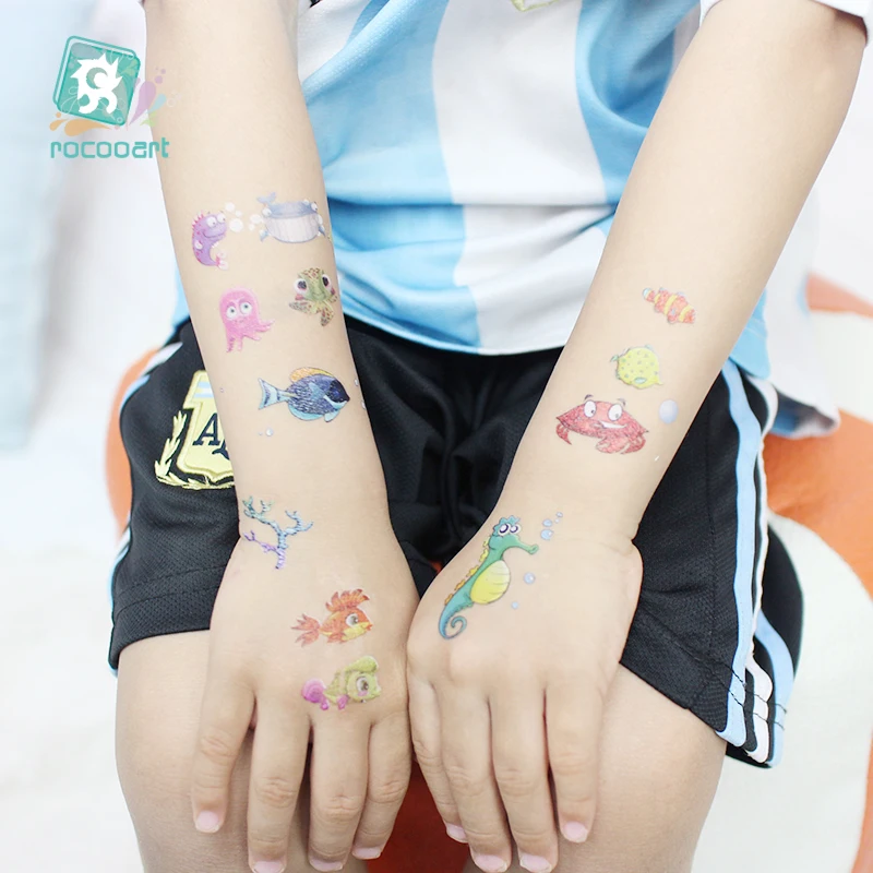 الكرتون الأسماك الاستوائية المؤقتة المائية الوشم ملصق للماء Chirdren عدسة Tatouage الأزياء وهمية الجسم الفن الاطفال اليد الوشم