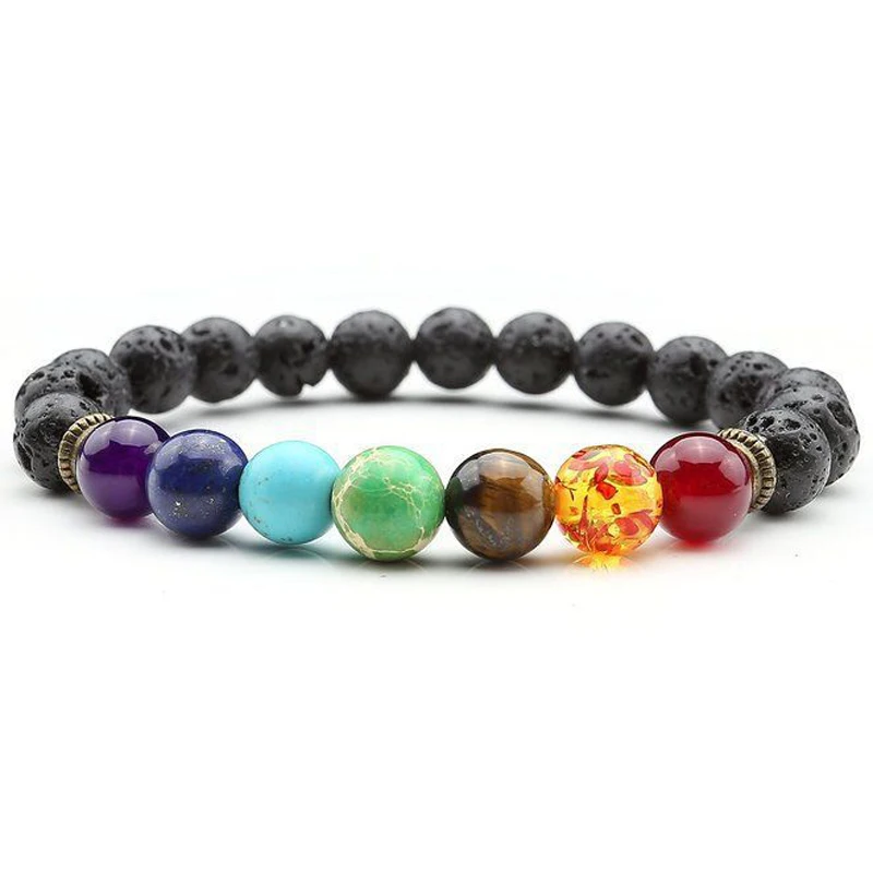 SN0771 7 Chakra Bracelet with Volcanic Lava Healing Wrist Mala Beads Stone Lapis Emperor stone chakra color beads bracelet | Украшения и