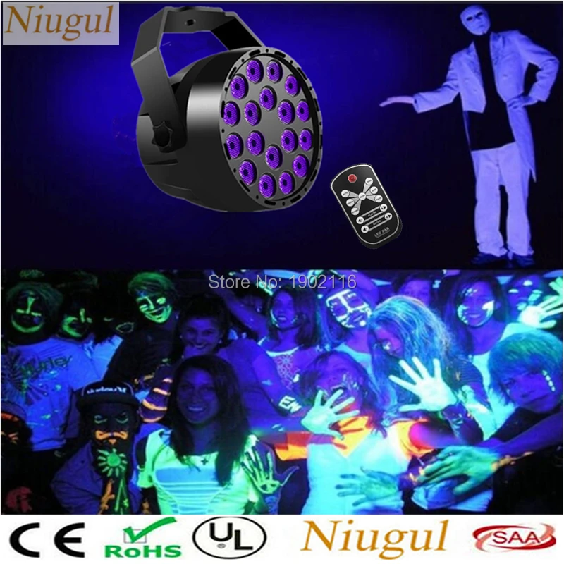 

Niugul 18 LEDs UV Stage Par Light With Remote Control ,DMX 512 DJ Projector Machine, Auto/Sound/IR UV Effect DMX LED Stage Light