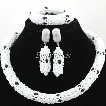 

White/Black Costume Jewelry Set Nigerian Wedding African Beads Set Crystal Bridal Necklace Set Wholesale Free Shipping ALJ325