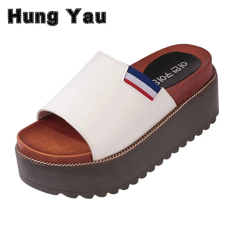 

Women's Wedge Sandals Slippers Summer Style Fashion Designer Brand Black White Open Toe Slip-on Shoes for Woman Plus Size 9