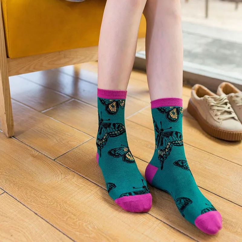 [COSPLACOOL] Harajuku/женские носки в Корейском стиле; забавные носки с изображением русалки; хипстерские жаккардовые носки с цветочным рисунком; Meias Feminino; японские носки
