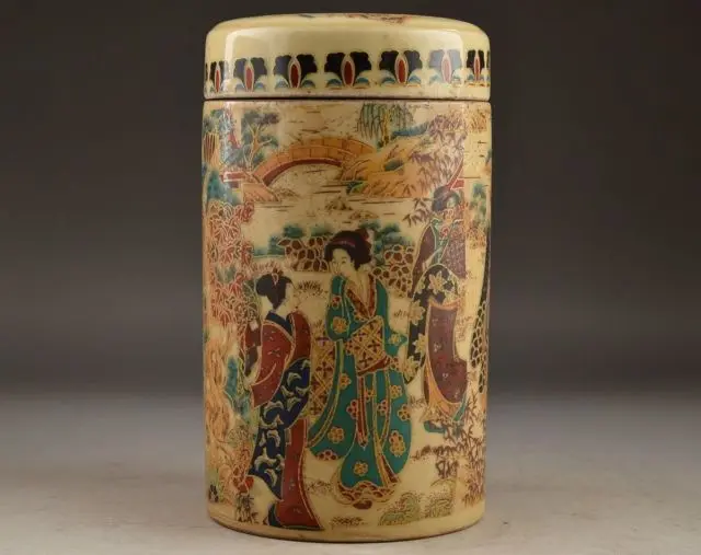 

6.0 Asian Porcelain Chinese Handwork Old Painting Belle Vintage Tobacco Box