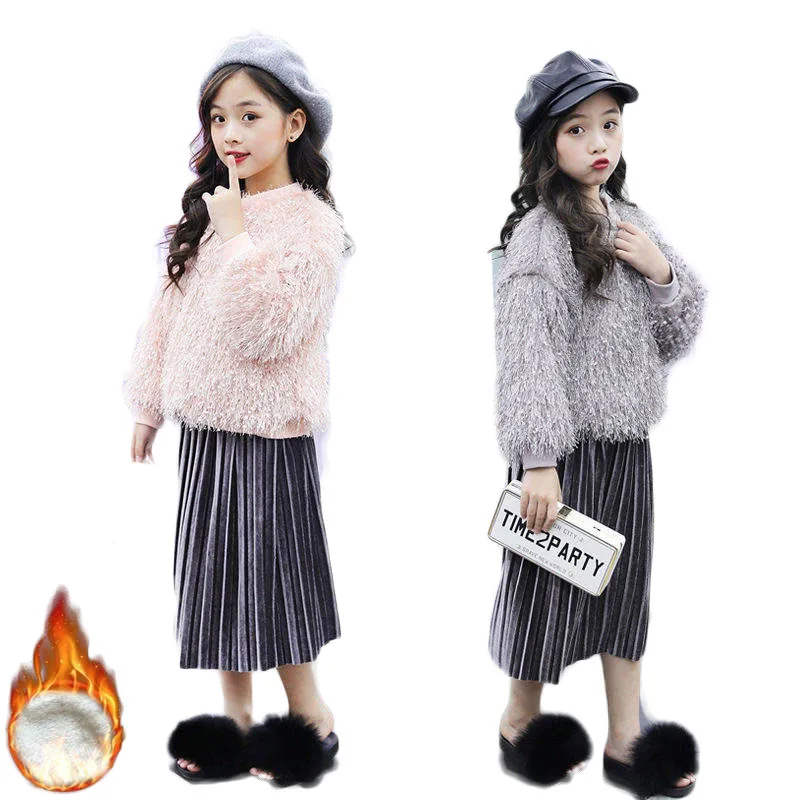 

Autumn Winter Baby Girls Clothes Set Long Sleeve Tops Girls Warm Sweater+Skirt Children's Cotton Clothing Kids 2Pcs Outfits G340