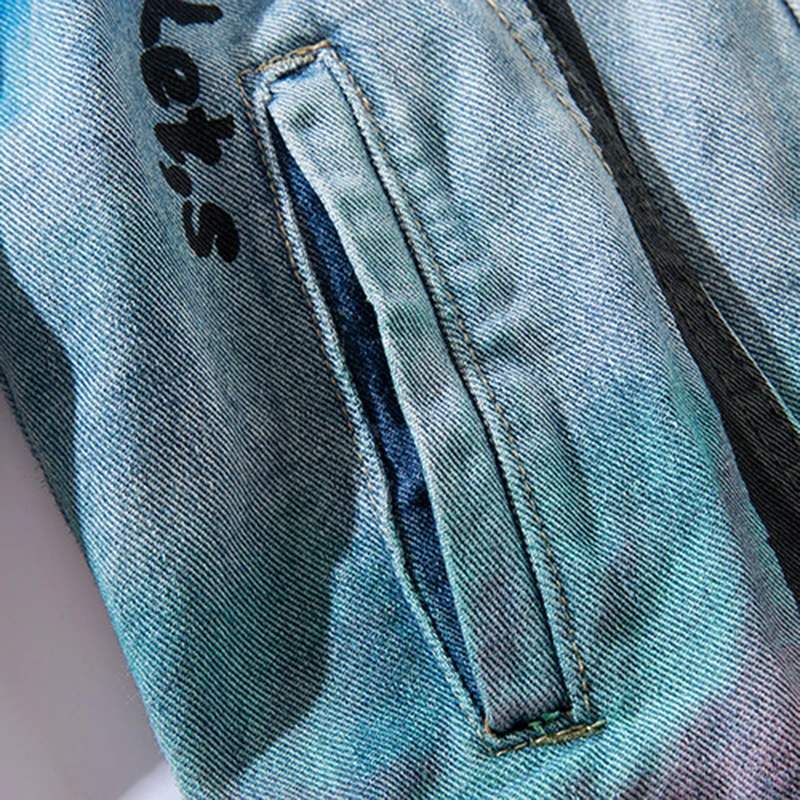 Sokotoo, Мужская цветная рваная джинсовая куртка с принтом кокосовой пальмы, модный галстук, окрашенная дыра, уличная одежда, джинсовое пальто, Хип-Хоп Верхняя одежда