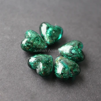 

10Pcs/lot Handmade LampworkGlass beads Heart Shape 16mm Beads Teal Green for jewelry making