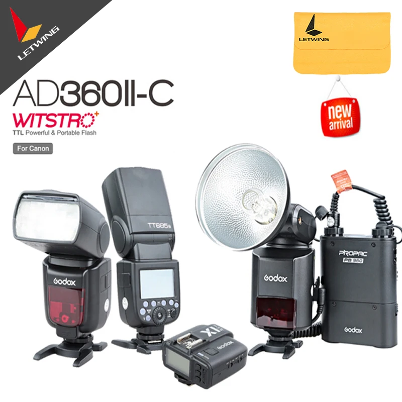 

Newest Godox AD-360 AD360II-C 360W Flash Light Speedlite+PB960black Battery+X1C TTL Transmitter for Canon+Godox TT685C Speedlite