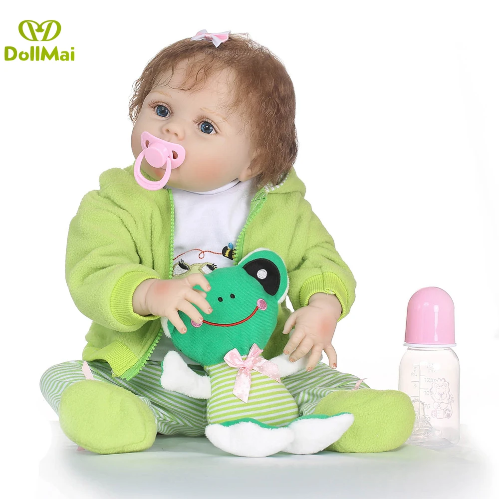 

Reborn dolls 23" Full Body Silicone Reborn Baby Doll Toys rooted hair with frog plush doll princess girl doll gift bebe poupee