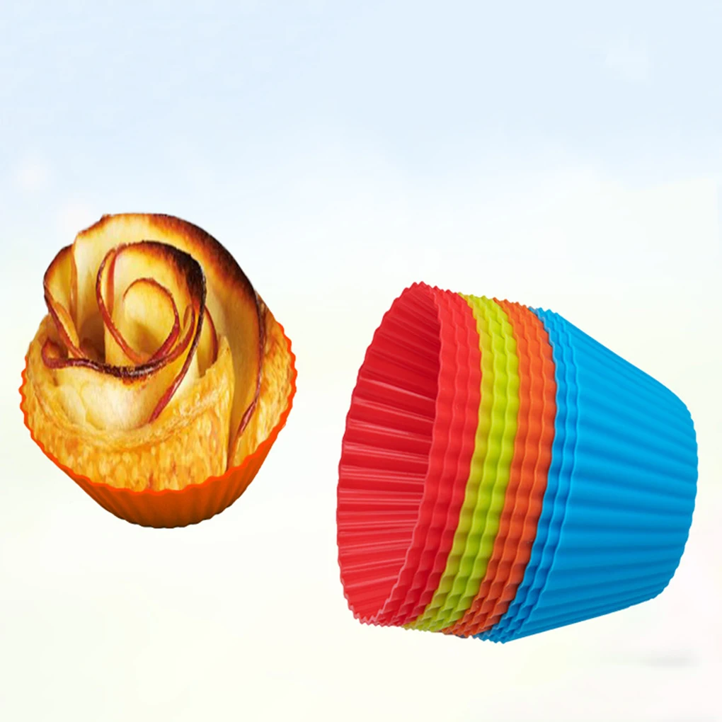 

12PCS Small Silicone Colorful Round Cupcake Liners Baking Cups Vibrant Muffin Moulds Color Random
