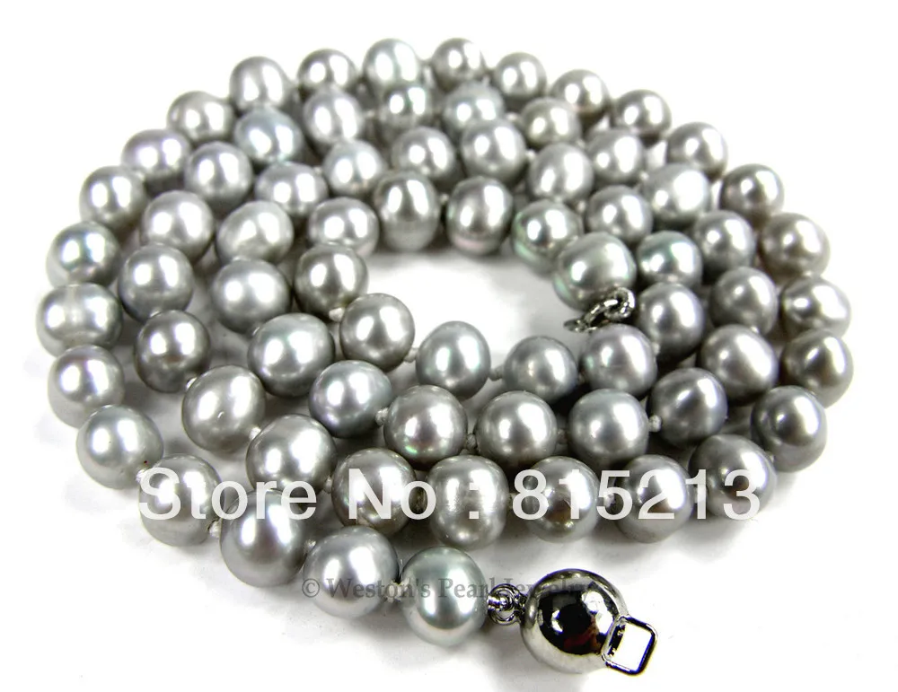 

ddh00105 17" SILVER GRAY COLOR GENUINE CULTURED FRESHWATER PEARL NECKLACE BALL CLASP