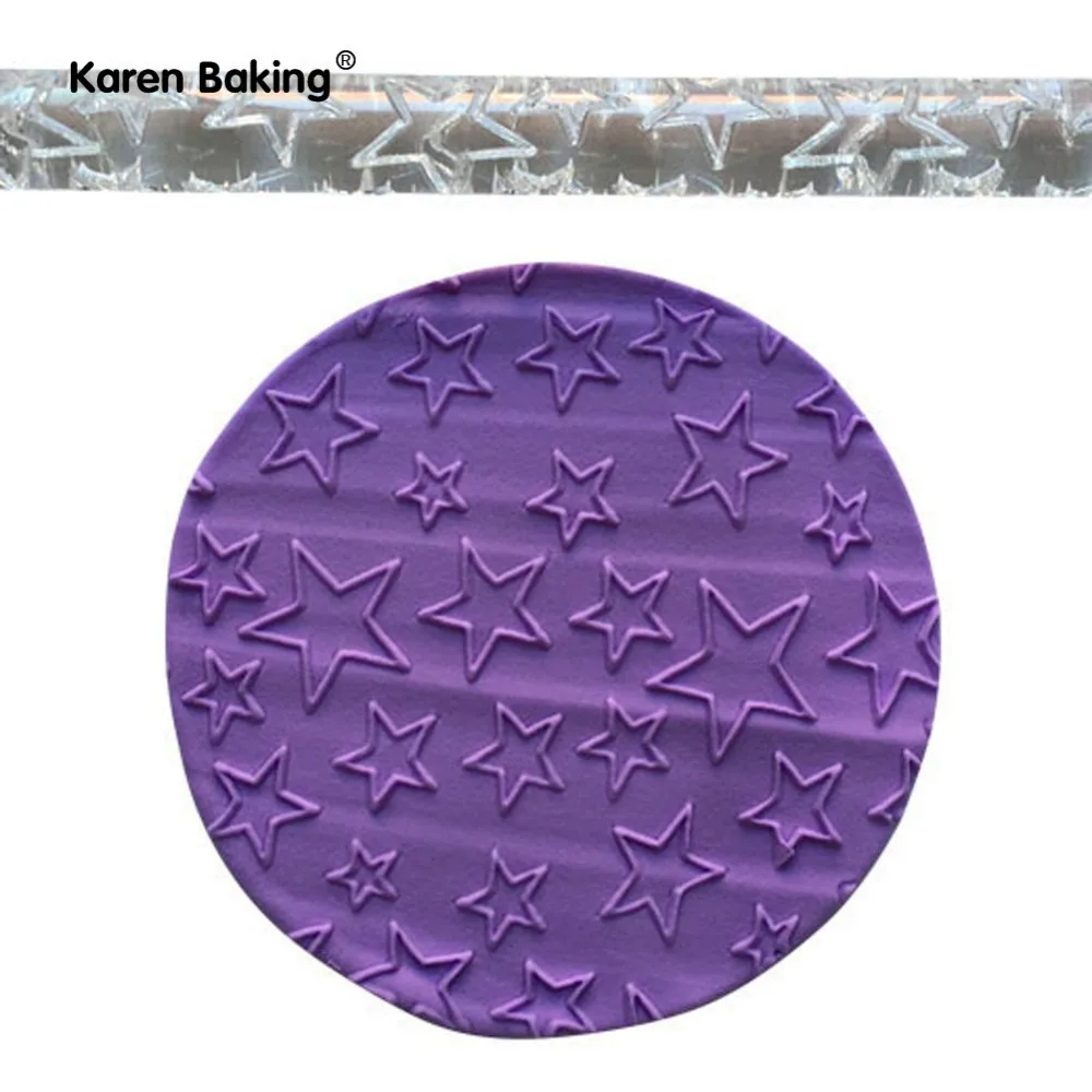 

Star Pattern Imprint Embossing Rolling Pin Fondant Cake Decoration Tools Nonstick Flattening Side Stick A361