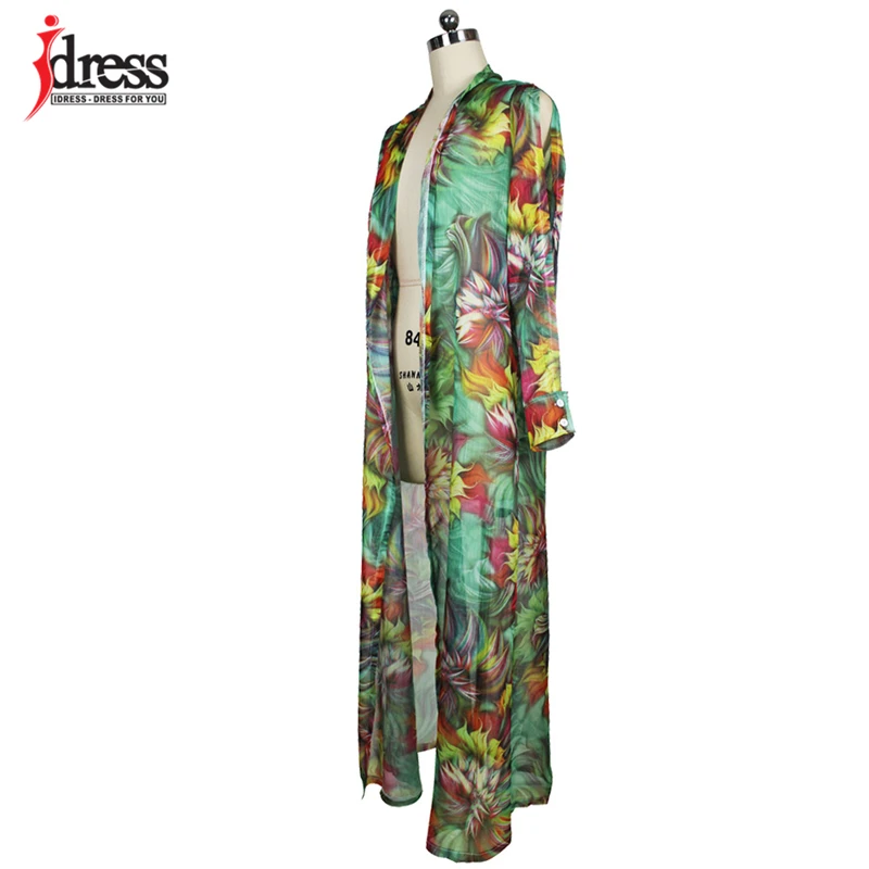 IDress Women Casual Vintage Boho Floral Printed Chiffon Shawl Cardigan Tops Cover up Blouse Shirts Summer Long Beach Blouse for Ladies (12)